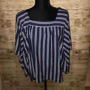 Flowy navy and white striped blouse